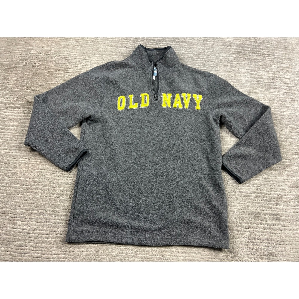 Old Navy Fleece Pullover Boys XL 14-16 Gray‎ Quarter Zip Logo Mock Neck Pockets
